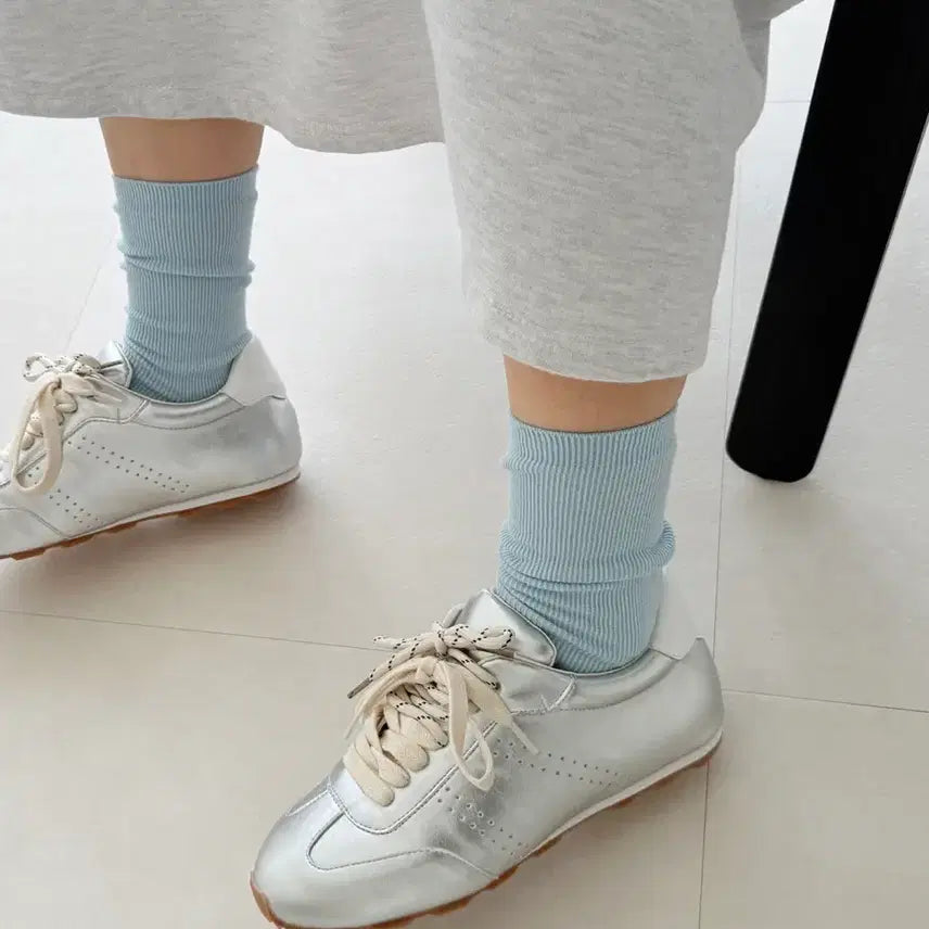 [BUNJANG] Combination Silver Latex Sneakers 5073 / (30,35,40,45,50)콤비끈 실버 라텍스 운동화 5073