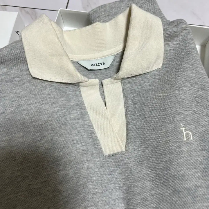 [BUNJANG] Hazzys Gray Collar T-Shirt / 헤지스 그레이 카라 티셔츠 새상품