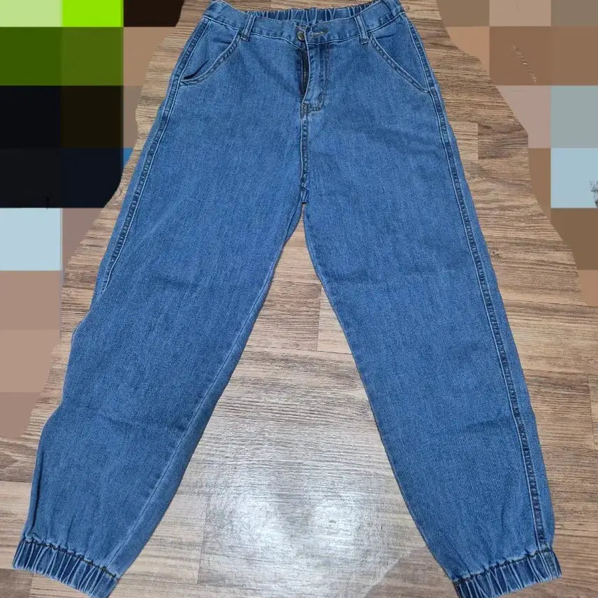 [BUNJANG] Denim Jogger Pants with Elastic Waistband / 청바지 조거팬 밴딩 데님 배기 팬츠