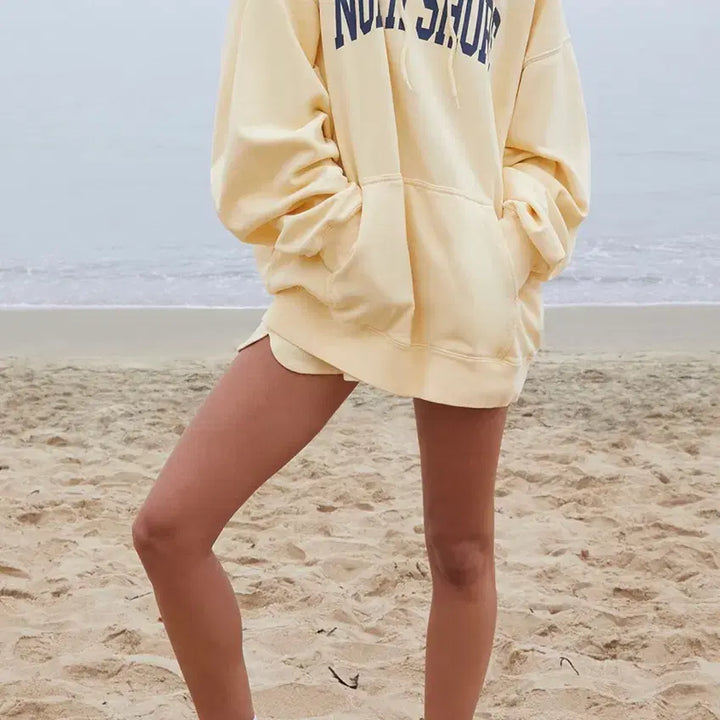 [BUNJANG] Brandy Melville Navy Lettering Cream Hoodie / 브랜디멜빌 후디 후드티 새것