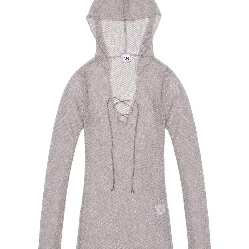 [BUNJANG] nonerd Beige Net Hoodie Long Sleeve / 노너드 nonerd 네트 후드티 베이지 비치웨어 시스루 그물니트 롱슬리브
