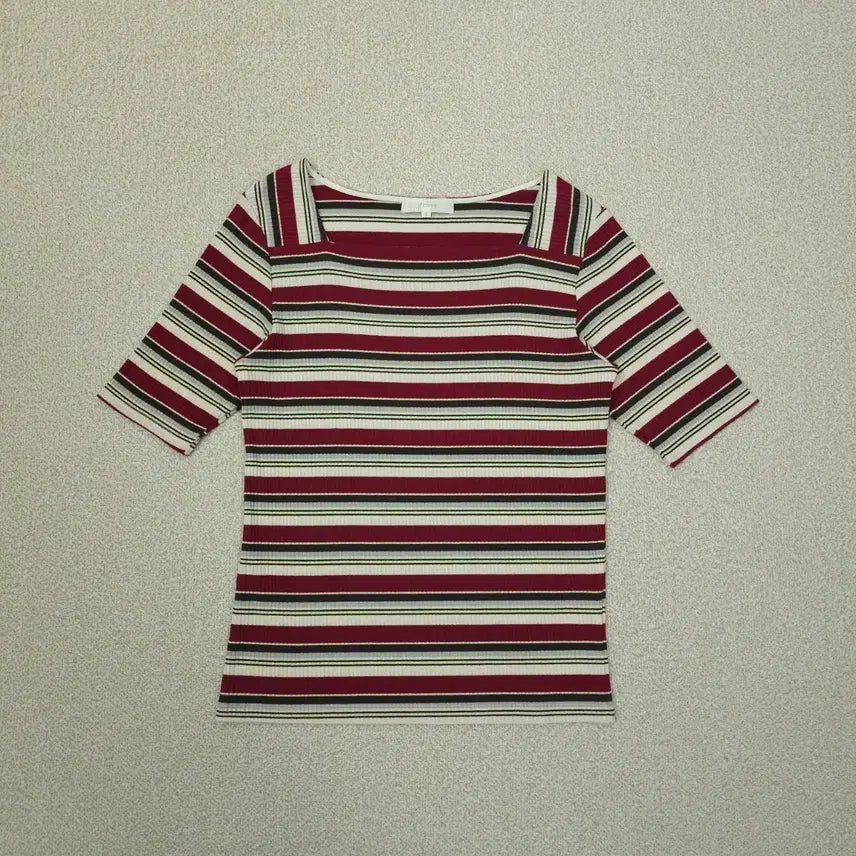 [BUNJANG] Grove Square Neck Striped Short Sleeve T-shirt / (M)일본 grove 여성 스퀘어넥 반팔 티셔츠 스트라이프 L2W2878