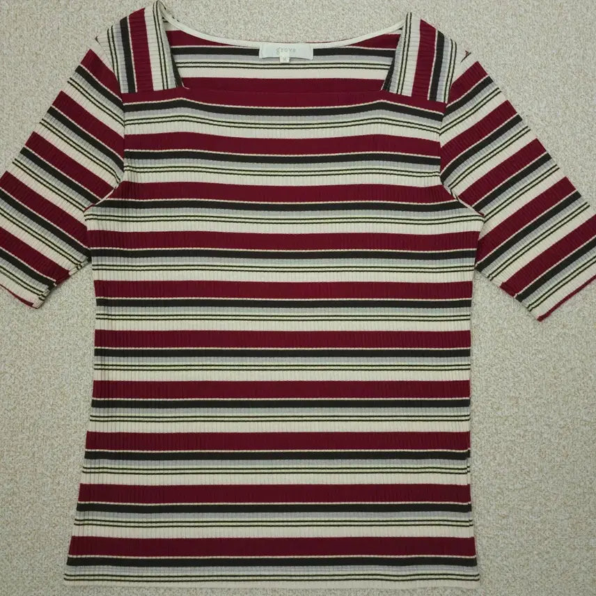 [BUNJANG] Grove Square Neck Striped Short Sleeve T-shirt / (M)일본 grove 여성 스퀘어넥 반팔 티셔츠 스트라이프 L2W2878