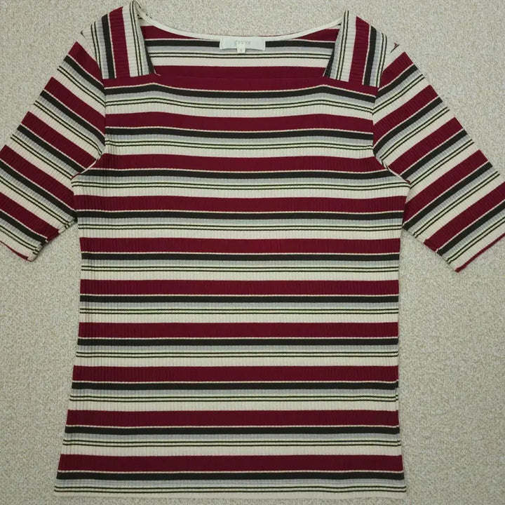 [BUNJANG] Grove Square Neck Striped Short Sleeve T-shirt / (M)일본 grove 여성 스퀘어넥 반팔 티셔츠 스트라이프 L2W2878