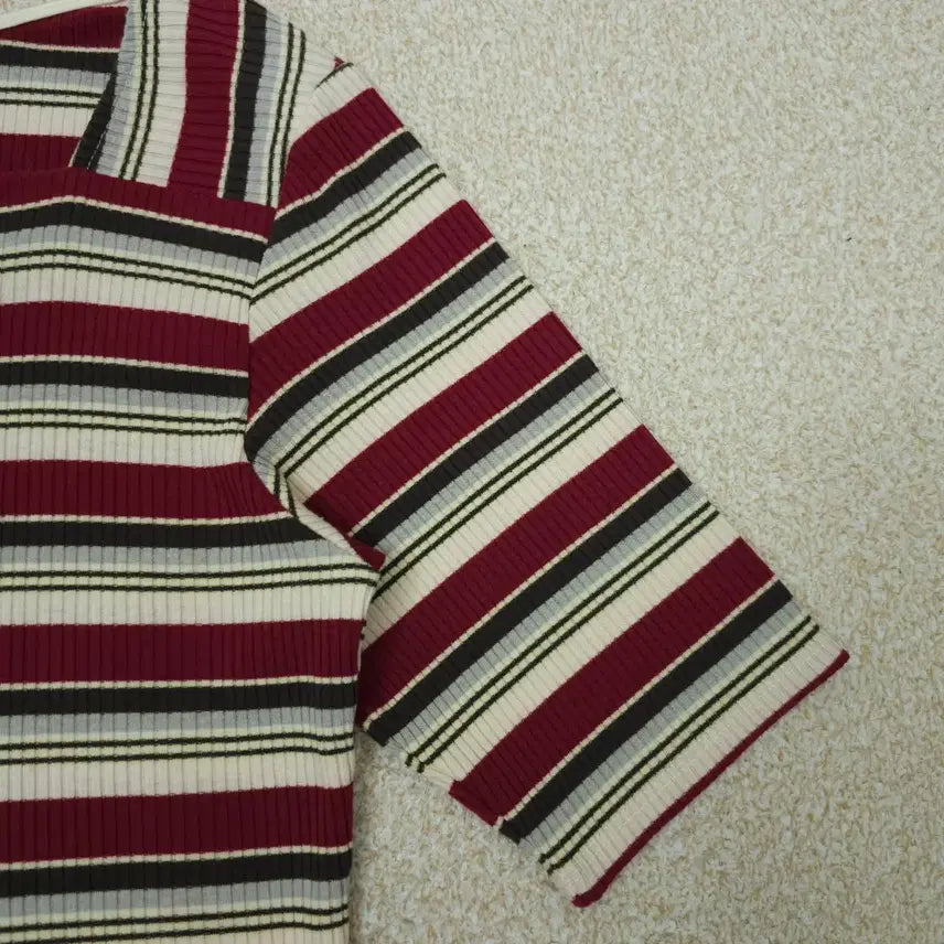 [BUNJANG] Grove Square Neck Striped Short Sleeve T-shirt / (M)일본 grove 여성 스퀘어넥 반팔 티셔츠 스트라이프 L2W2878