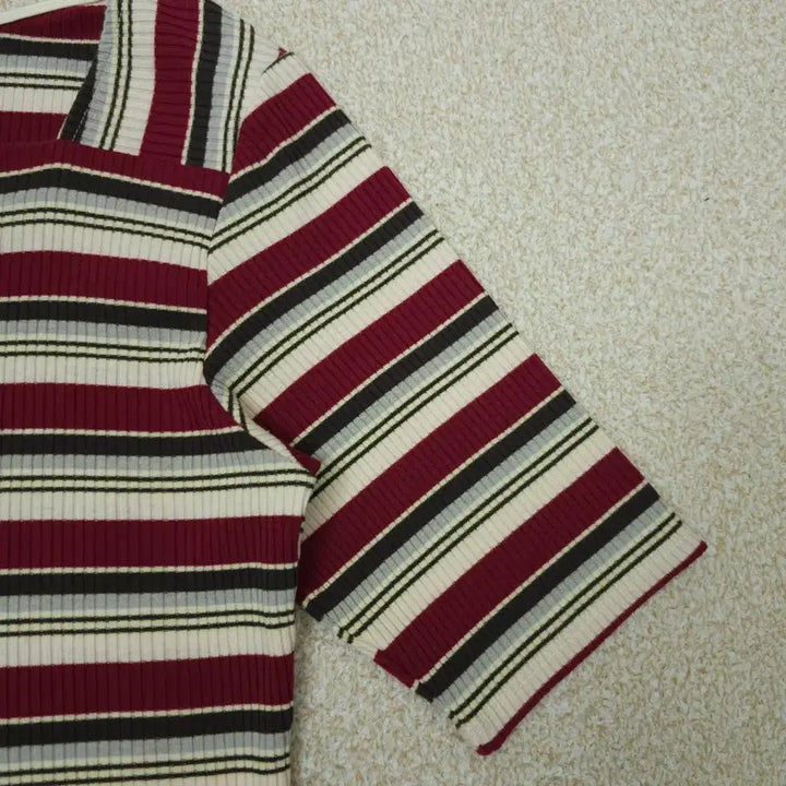 [BUNJANG] Grove Square Neck Striped Short Sleeve T-shirt / (M)일본 grove 여성 스퀘어넥 반팔 티셔츠 스트라이프 L2W2878