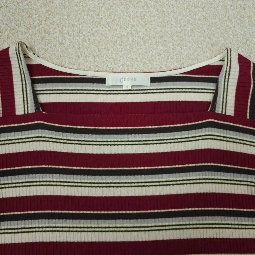 [BUNJANG] Grove Square Neck Striped Short Sleeve T-shirt / (M)일본 grove 여성 스퀘어넥 반팔 티셔츠 스트라이프 L2W2878