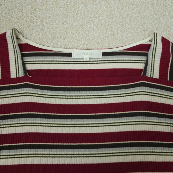 [BUNJANG] Grove Square Neck Striped Short Sleeve T-shirt / (M)일본 grove 여성 스퀘어넥 반팔 티셔츠 스트라이프 L2W2878