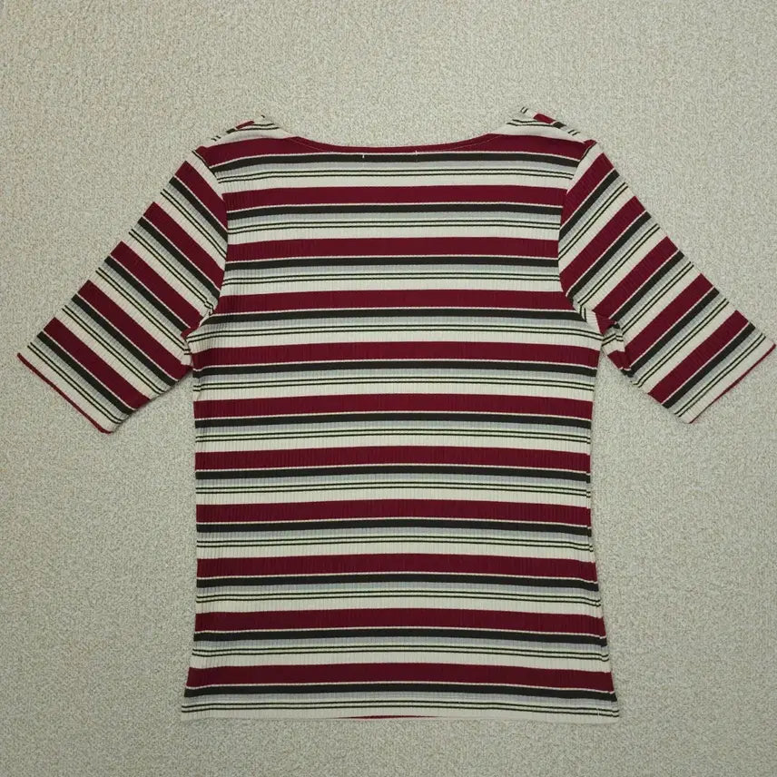 [BUNJANG] Grove Square Neck Striped Short Sleeve T-shirt / (M)일본 grove 여성 스퀘어넥 반팔 티셔츠 스트라이프 L2W2878