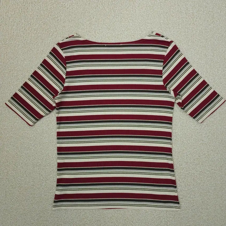 [BUNJANG] Grove Square Neck Striped Short Sleeve T-shirt / (M)일본 grove 여성 스퀘어넥 반팔 티셔츠 스트라이프 L2W2878