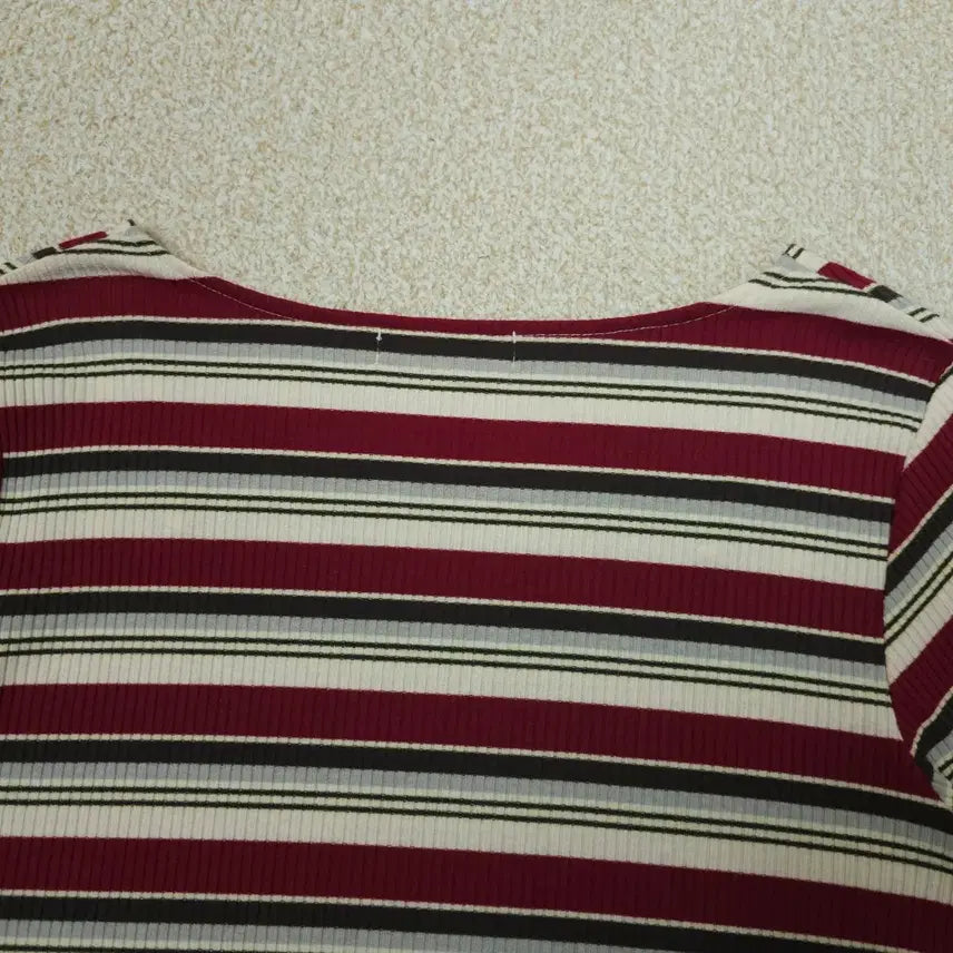 [BUNJANG] Grove Square Neck Striped Short Sleeve T-shirt / (M)일본 grove 여성 스퀘어넥 반팔 티셔츠 스트라이프 L2W2878