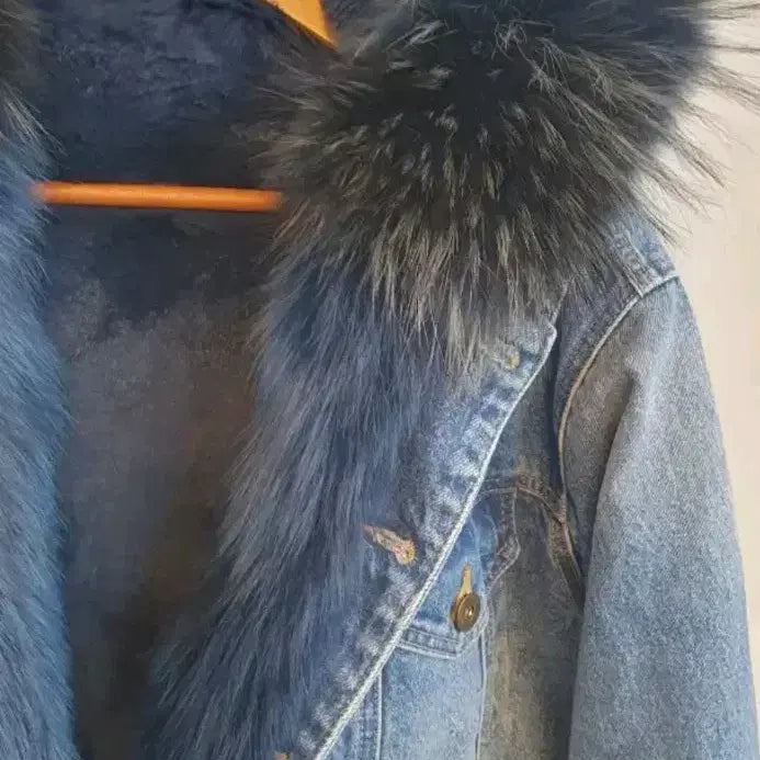 [BUNJANG] Vov Denim Fur Jacket (Size 55) / 보브 데님 퍼 자켓55사이즈안감퍼는 탈부착가능봄가을에는 퍼떼고 입으시