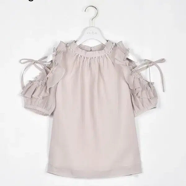 [BUNJANG] Evelyn Off-Shoulder Pearl Short Sleeve Blouse / 에블린 evelyn 오프숄더 펄 반팔 블라우스