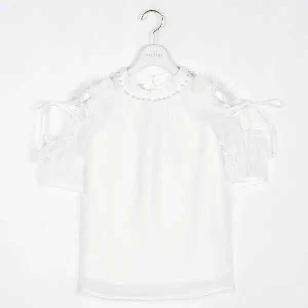 [BUNJANG] Evelyn Off-Shoulder Pearl Short Sleeve Blouse / 에블린 evelyn 오프숄더 펄 반팔 블라우스