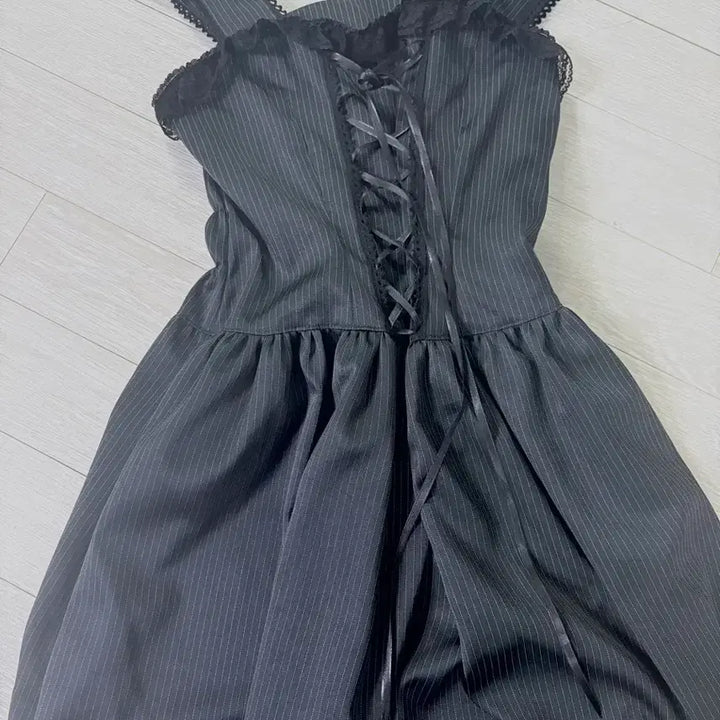 [BUNJANG] Goth Stripe Lace Detail Dress / ((택포)빈티지 고스 스트라이프 레이스 디테일 goth 고딕풍 원피스 블