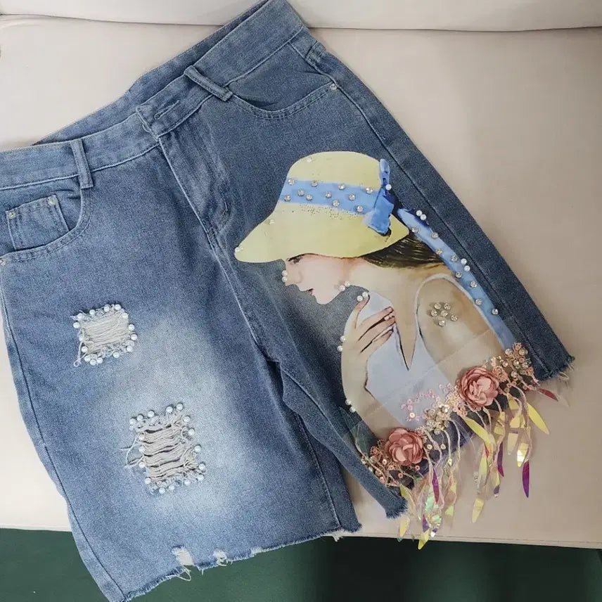[BUNJANG] Demage Printing Denim Shorts / 데미지 프린팅 데님 반바지
