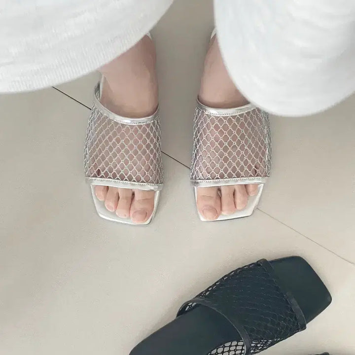 [BUNJANG] Silver Mesh Slippers 5040 / (25,30,35,40,45,50)실버 망사 슬리퍼 5040