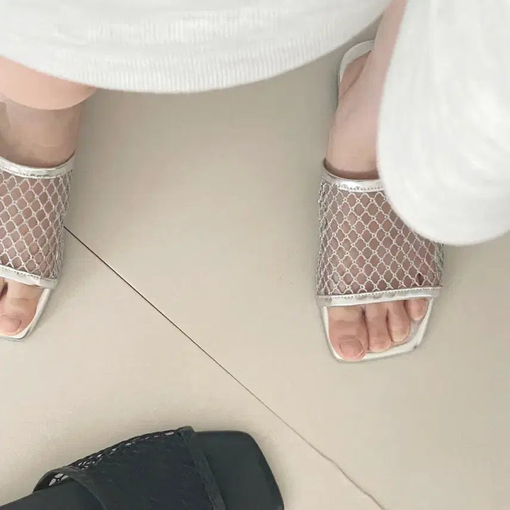 [BUNJANG] Silver Mesh Slippers 5040 / (25,30,35,40,45,50)실버 망사 슬리퍼 5040