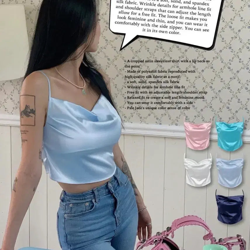 [BUNJANG] Pale Jade Satin Sweetheart Top / 페일제이드 새틴 나시 스윗하트탑