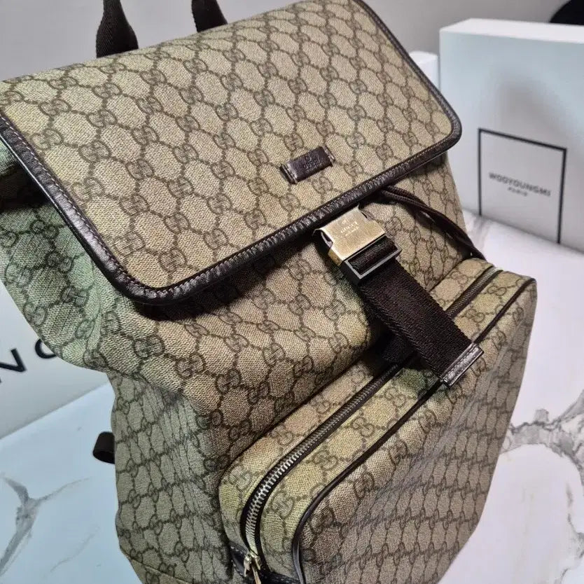 [BUNJANG] Gucci GG Supreme Canvas Backpack / (정품) 구찌 GG 수프림 캔버스 플랩 백팩 가방