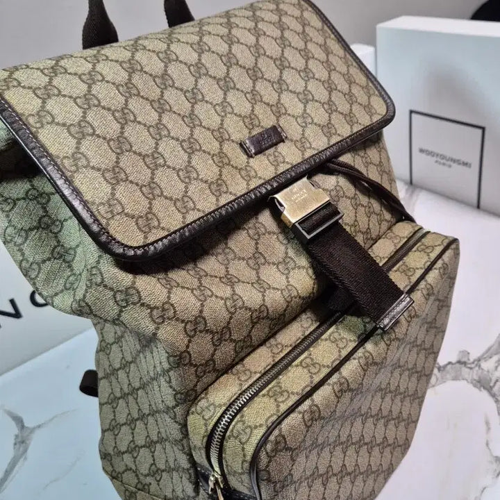 [BUNJANG] Gucci GG Supreme Canvas Backpack / (정품) 구찌 GG 수프림 캔버스 플랩 백팩 가방