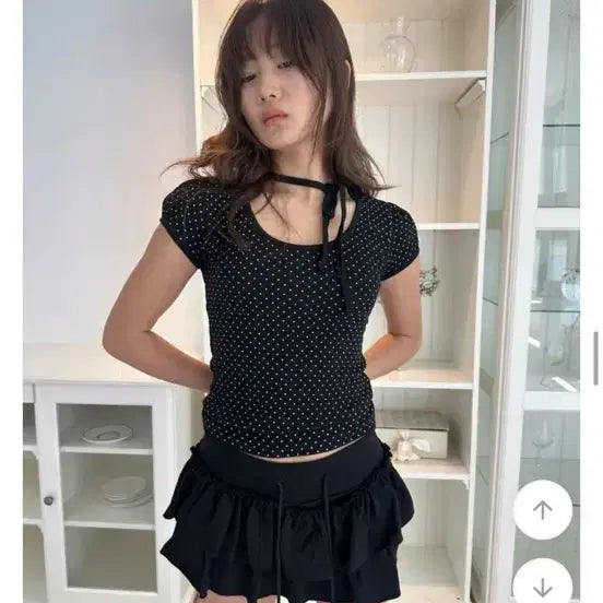 [BUNJANG] Dot Ribbon Short Sleeve Top / 도트 리본 반팔티