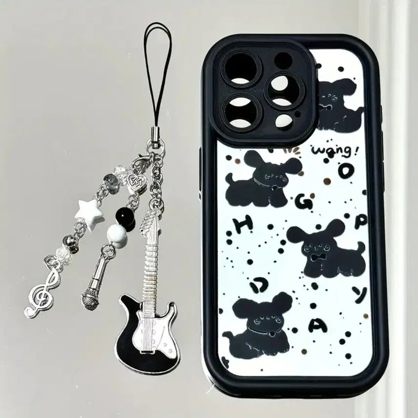 [SOLD OUT] 블랙 기타 마이크 폰 스트랩 키링(새상품)