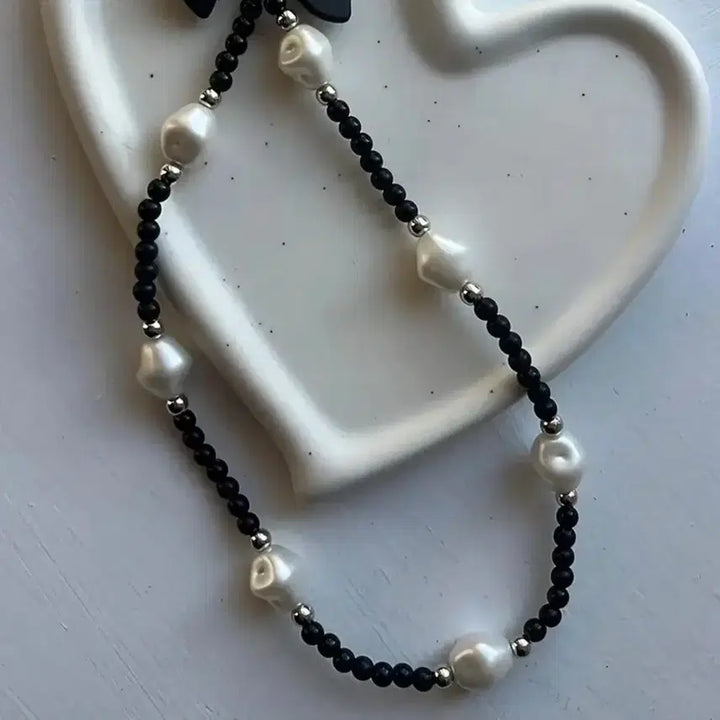 [BUNJANG] Black Ribbon Pearl Phone Strap Keychain / 블랙 리본 진주 핸드폰 스트랩 키링(새상품)