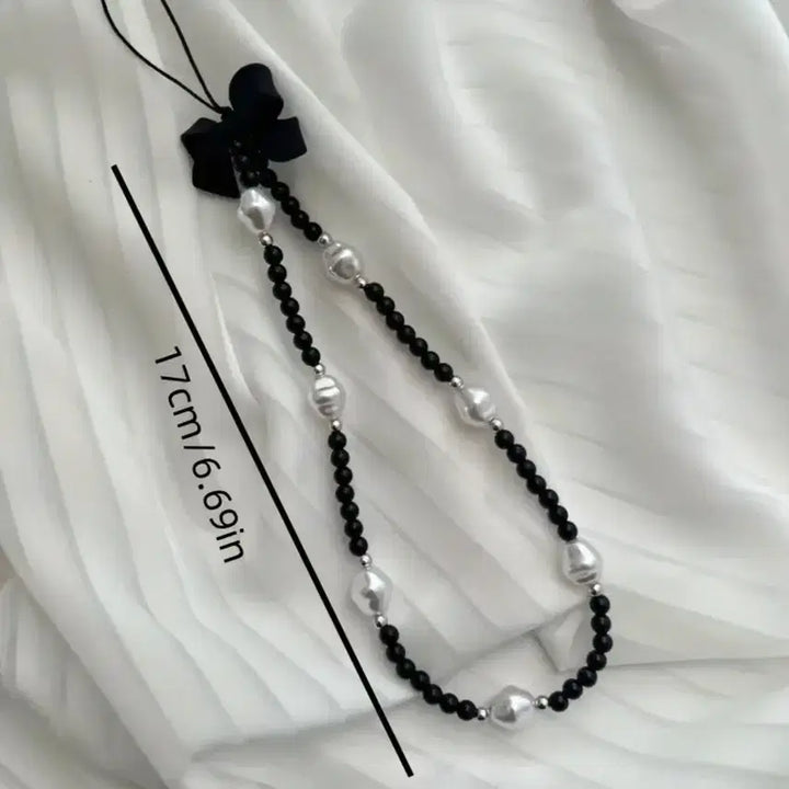 [BUNJANG] Black Ribbon Pearl Phone Strap Keychain / 블랙 리본 진주 핸드폰 스트랩 키링(새상품)
