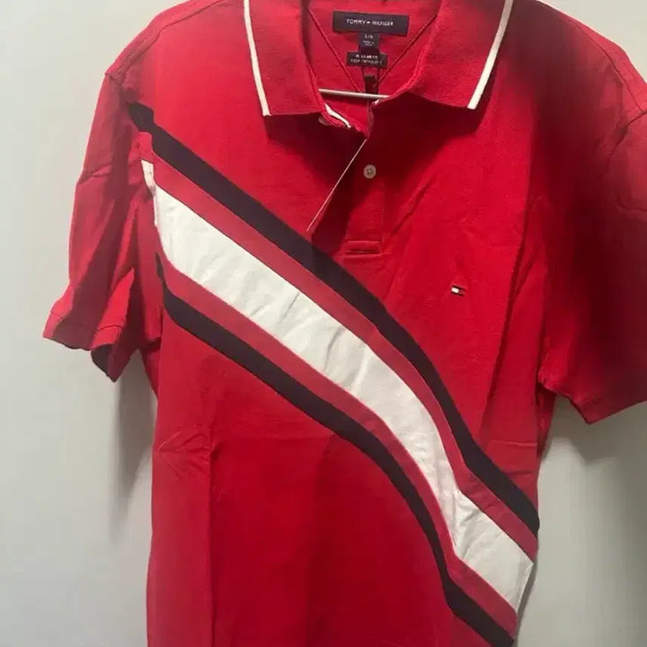 [BUNJANG] Tommy Hilfiger Red Stripe Polo Shirt / 타미힐피거 레드 스트라이프 반팔 폴로티
