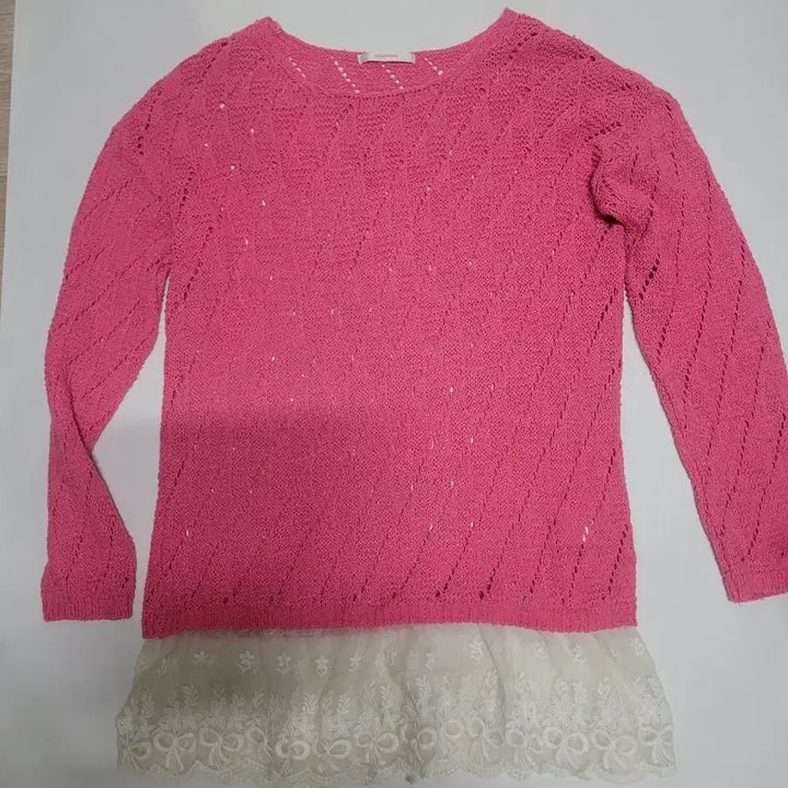 [BUNJANG] Pink Lace Layered Knit Long Sleeve T-Shirt / 핑크 레이스 레이어드 니트