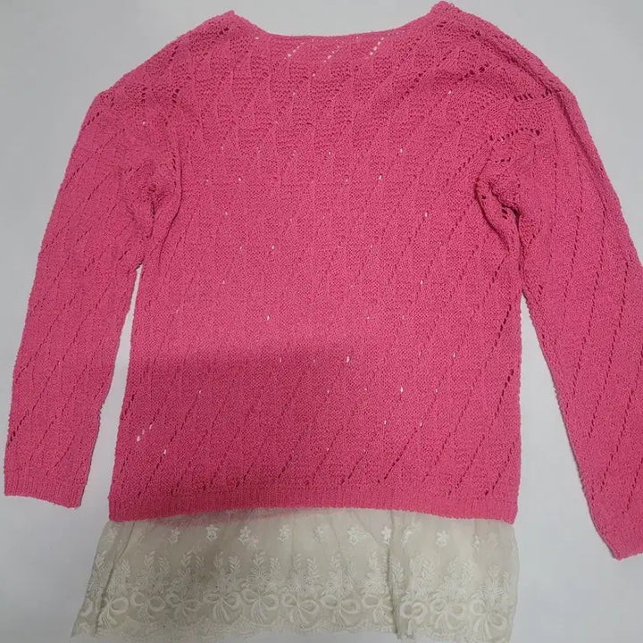 [BUNJANG] Pink Lace Layered Knit Long Sleeve T-Shirt / 핑크 레이스 레이어드 니트