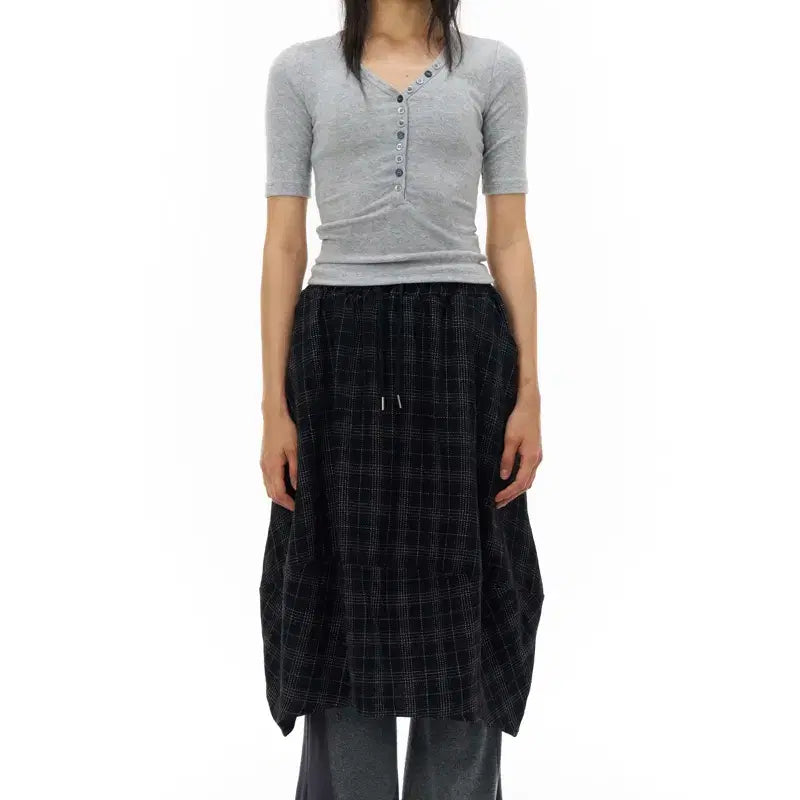 [BUNJANG] pahisum Check Balloon Skirt - Black / 파히섬 pahisum 체크 벌룬 스커트 Black