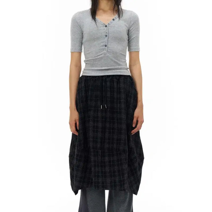 [BUNJANG] pahisum Check Balloon Skirt - Black / 파히섬 pahisum 체크 벌룬 스커트 Black