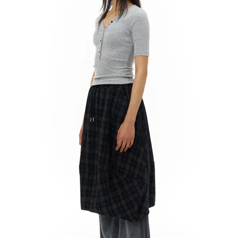 [BUNJANG] pahisum Check Balloon Skirt - Black / 파히섬 pahisum 체크 벌룬 스커트 Black