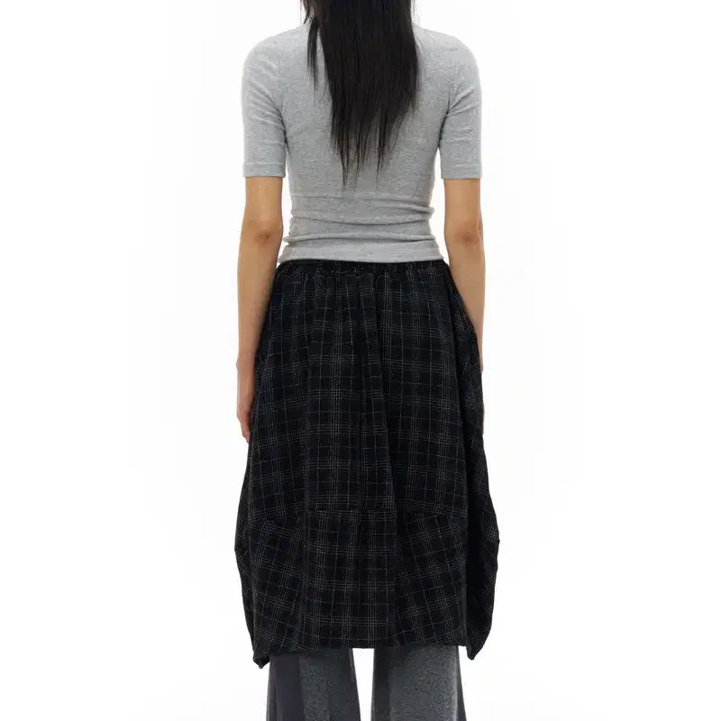 [BUNJANG] pahisum Check Balloon Skirt - Black / 파히섬 pahisum 체크 벌룬 스커트 Black