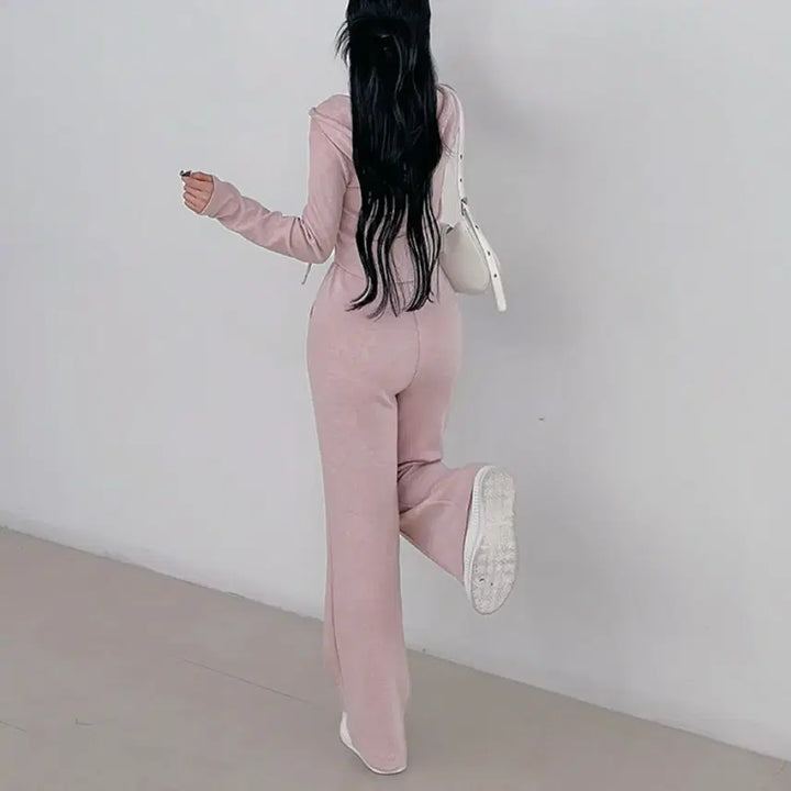[BUNJANG] Pink Hoodie Zip-up Pants Set / 나시 후드집업 팬츠 세트