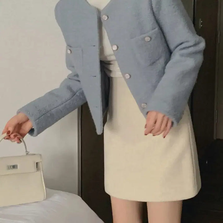 [BUNJANG] More Or Less Wool Tweed Jacket Sky Blue / 모어렌 울 트위드 자켓 하늘색