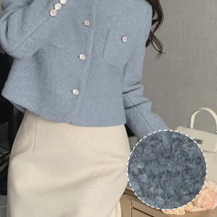 [BUNJANG] More Or Less Wool Tweed Jacket Sky Blue / 모어렌 울 트위드 자켓 하늘색