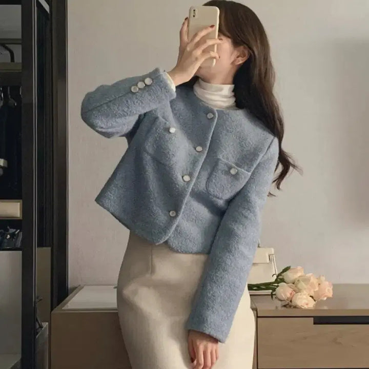 [BUNJANG] More Or Less Wool Tweed Jacket Sky Blue / 모어렌 울 트위드 자켓 하늘색