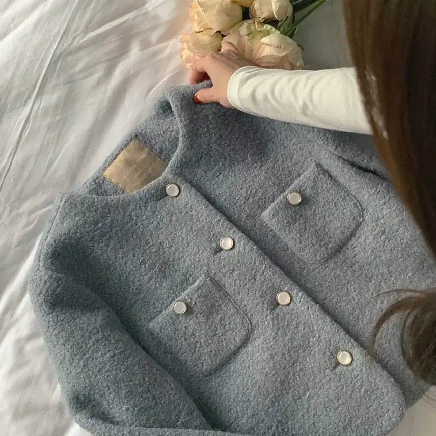 [BUNJANG] More Or Less Wool Tweed Jacket Sky Blue / 모어렌 울 트위드 자켓 하늘색