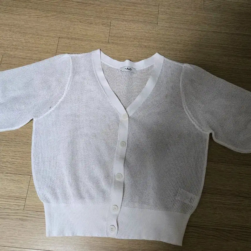 [BUNJANG] White See-Through Balloon Knit Cardigan / 화이트 시스루 벌룬 니트 가디건
