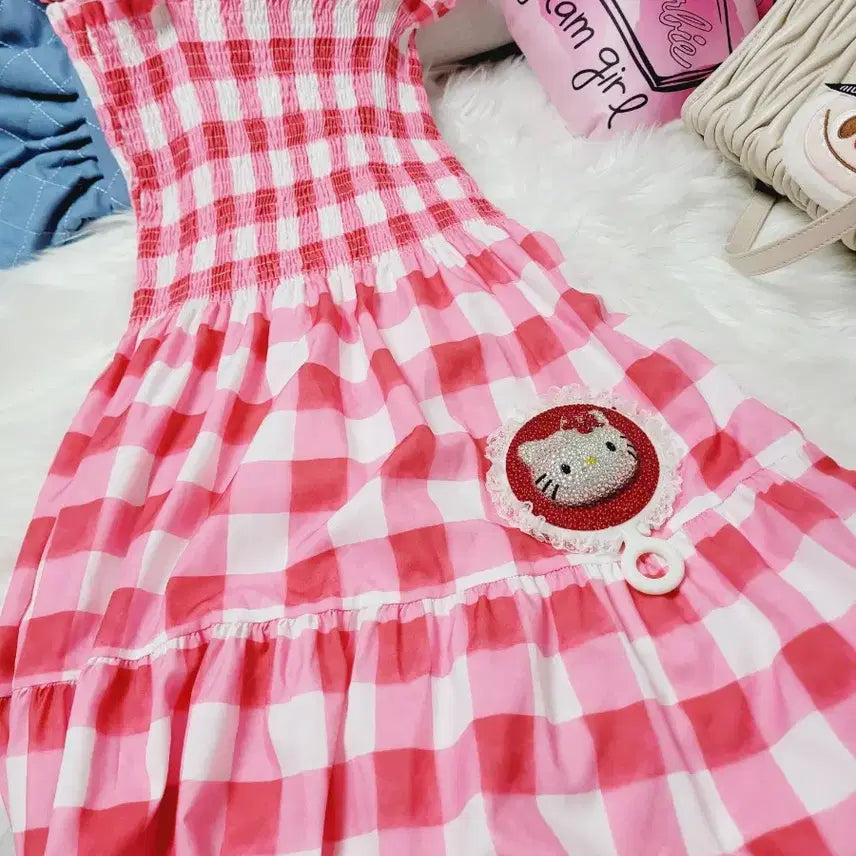 [BUNJANG] Pink Checkered Ruffle Long Dress / 핑크 체크 캉캉 롱 원피스