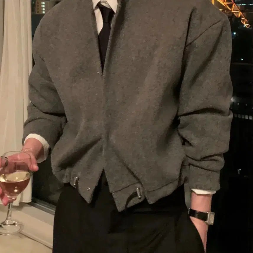 [BUNJANG] Minimal String Oversized Cropped Jacket Cardigan / 오버핏 미니멀 스트링 가디건 숏 크롭 자켓
