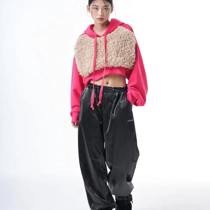 [BUNJANG] Cherrykuri Cropped Fake Fur Hoodie / 체리퀴리 퍼 크롭 후드티