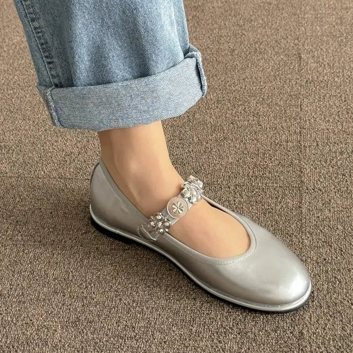 [BUNJANG] Silver Embellished Strap Flat Shoes / (30,35,40,55))실버 장식 스트랩 플랫슈즈 5025