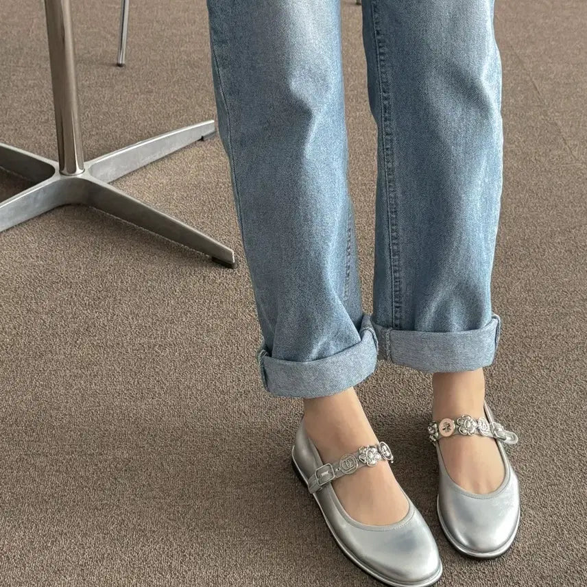 [BUNJANG] Silver Embellished Strap Flat Shoes / (30,35,40,55))실버 장식 스트랩 플랫슈즈 5025