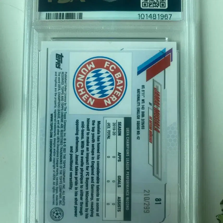 [BUNJANG] Jamal Musiala Top Chrome 299 Limited Rookie PSA 8 / 무시알라 탑스크롬299한정 루키 psa8
