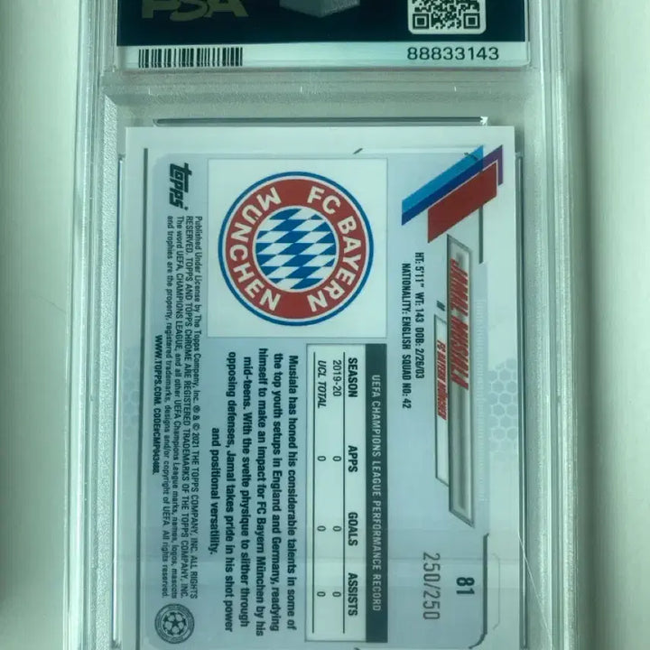 [BUNJANG] Jamal Musiala 2020 Topps Chrome Purple Mini Diamond Refractor PSA 8 / 무시알라 탑스크롬250한정 루키 psa8