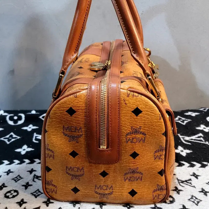 [BUNJANG] MCM Visetos Cognac Boston Tote Bag / 정품 MCM 비세토스 꼬냑 보스턴 토트백